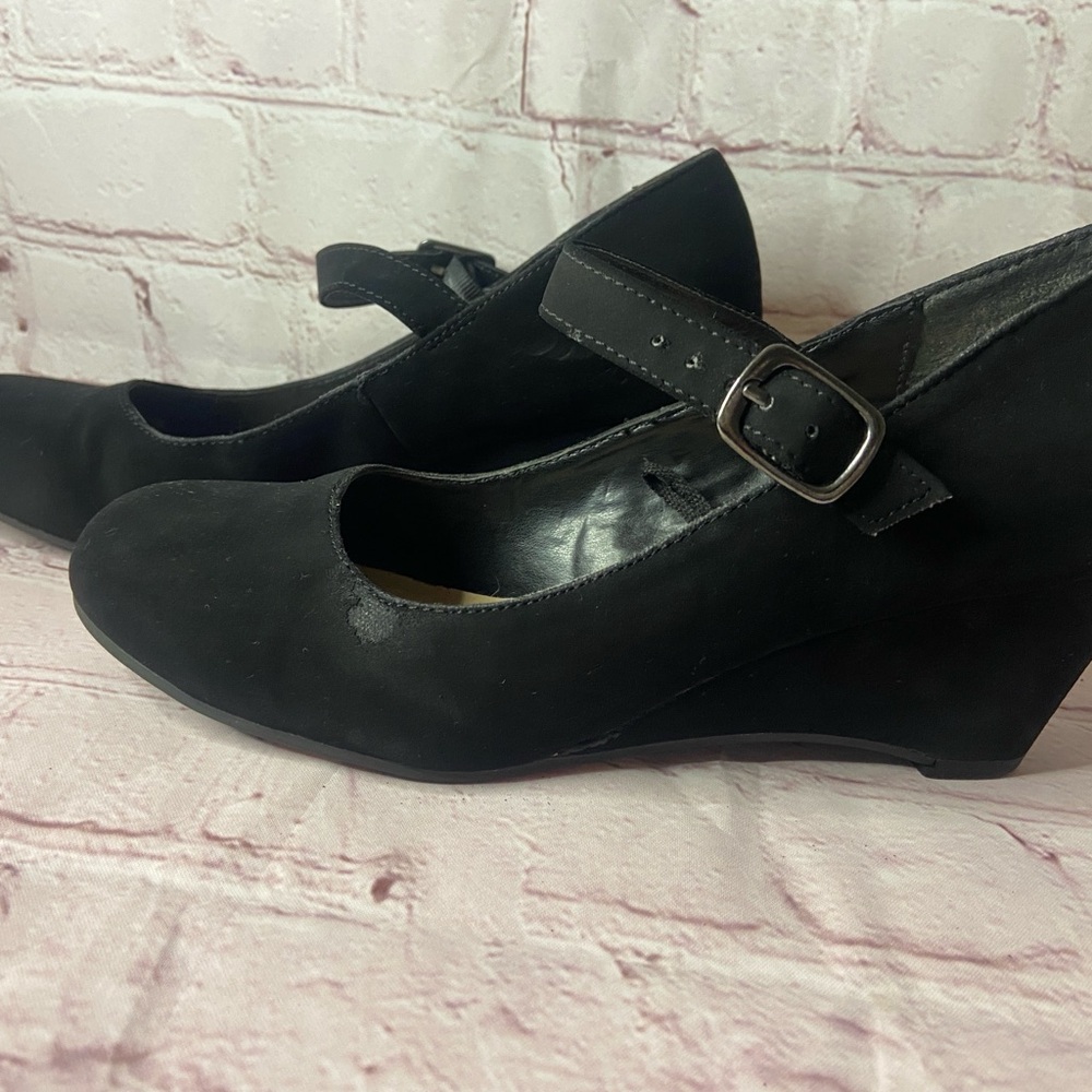 Black Wedge Mary Jane Shoes